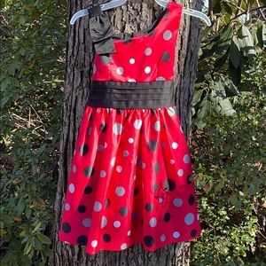 Disorderly Kids Red Sleeveless Polka Dot Bow Dress